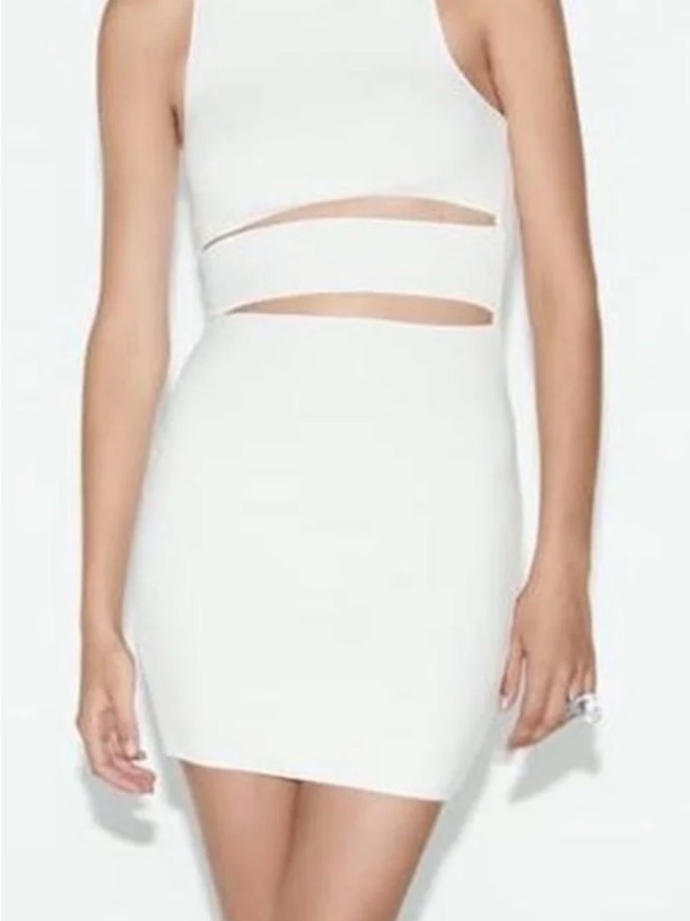 Zara Knit Cutout Mini Dress Women’s Small Ivory Bodycon Sleeveless NWT